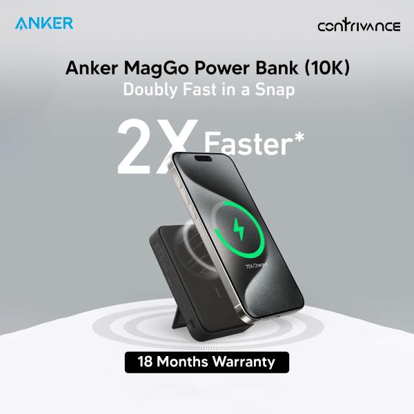 Anker MagGo 10K Magnetic Wireless Power Bank With Qi2 Certified, 10000mAh, 15W Wireless Fast Charging